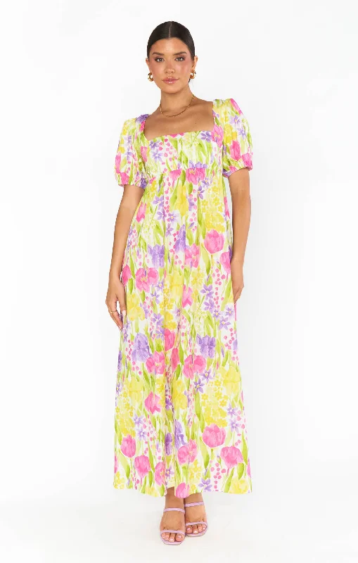 Floral print dresses for garden parties -Smitten Midi Dress ~ Blooming Tulips