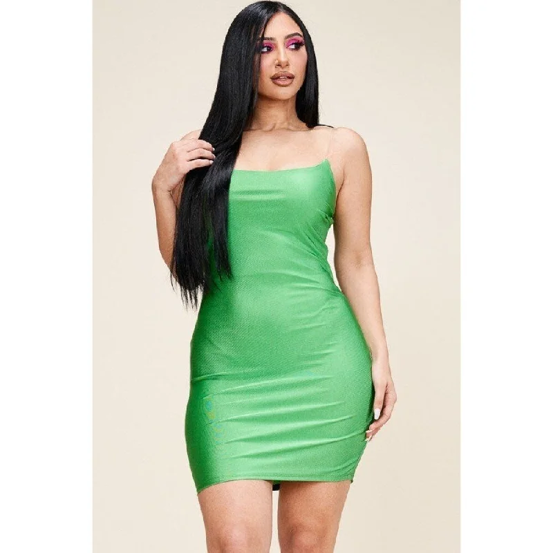 Bodycon dresses for prom -Solid Tank Dress With Clear Bra Straps