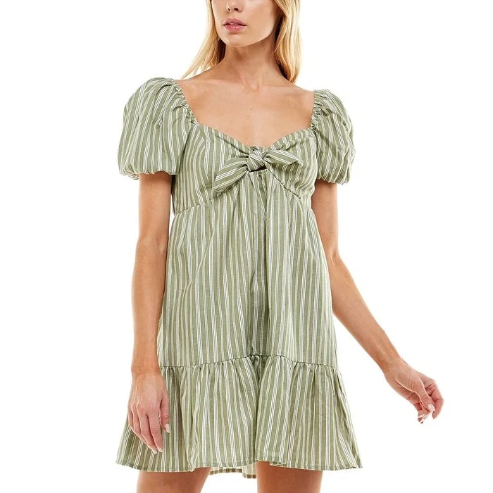 Dresses for summer vacations -Speechless Junior's Striped Babydoll Dress Green Size Large