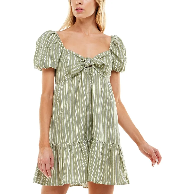 Casual dinner dresses -Speechless Junior's Striped Babydoll Dress Green Size X-Large