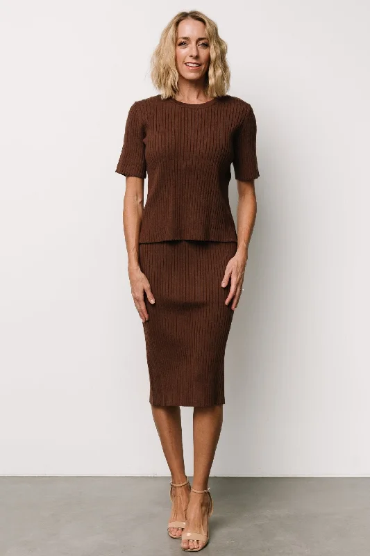 Dresses for formal dinner events -Stormi Ribbed Midi Skirt | Brown