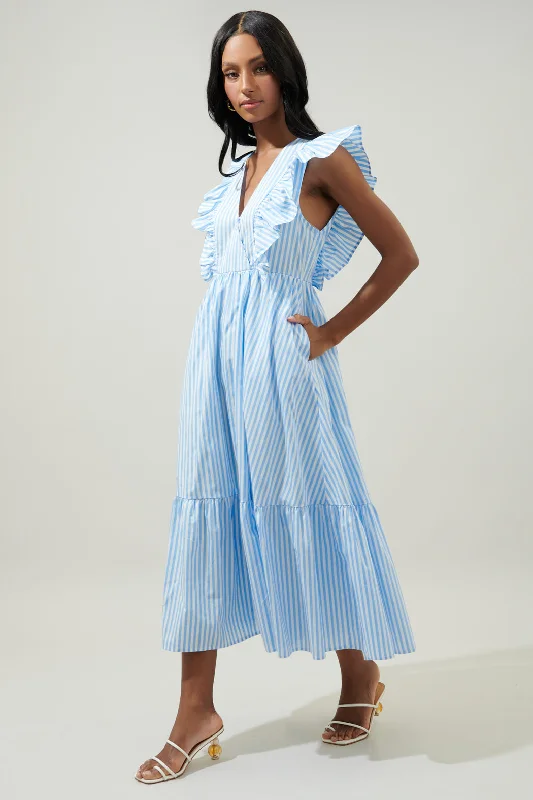 Boho chic dresses -Striped Fairness Poplin Surplice Midi Dress