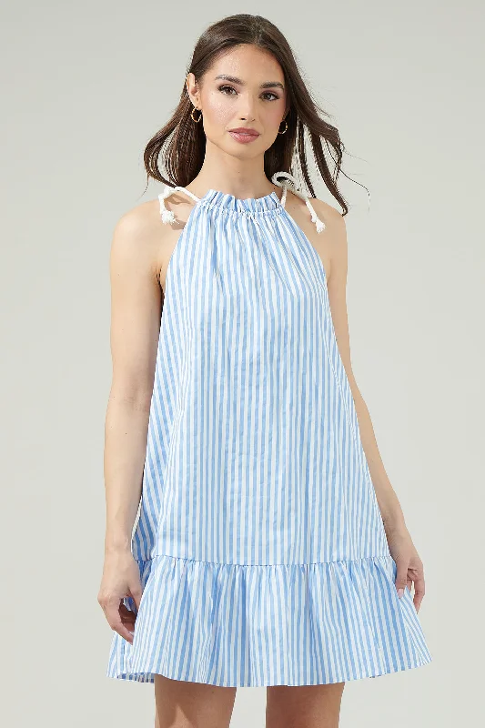 Summer maxi dresses -Striped Rumba Halter Mini Dress