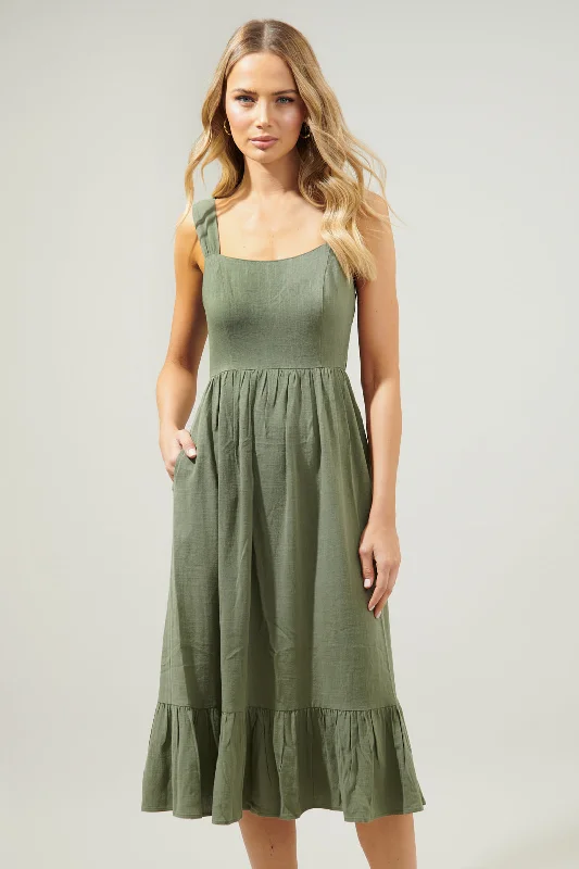 Dresses for spring weddings -Sunnyvale Linen Jumper Midi Dress