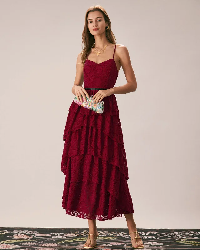 Stylish dresses with long sleeves -Sweetheart Neck Lace Maxi Dress