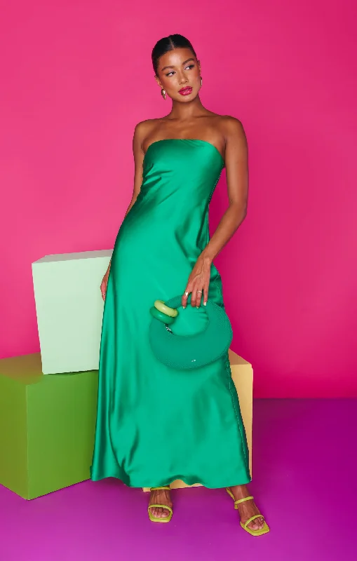 Dresses for vacation parties -Taylor Tube Dress ~ Clover Green Luxe Satin