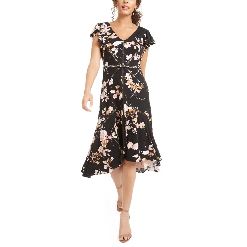 Statement dresses for women -Taylor Womens Floral Midi Dress, Black, 2