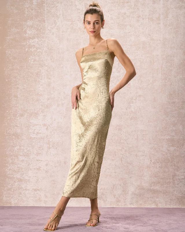 Fashionable beach dresses -The Apricot Sleeveless Split Satin Maxi Dress