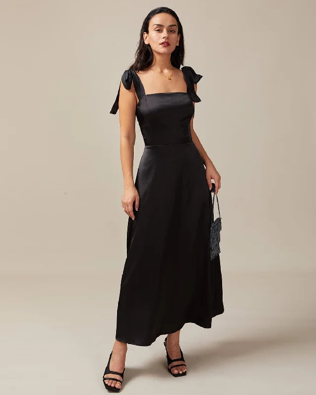 Cute dresses for summer -The Black Tie Strap Satin Maxi Dress