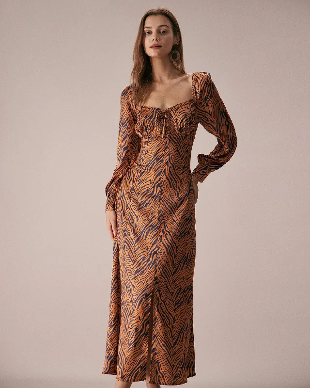 Casual dresses for casual Fridays -The Brown Sweetheart Neck Zebra Maxi Dress