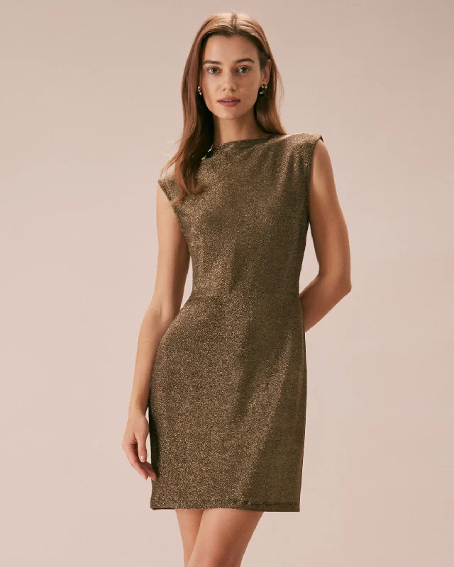 Elegant formal dresses -The Gold Mock Neck Lurex Mini Dress