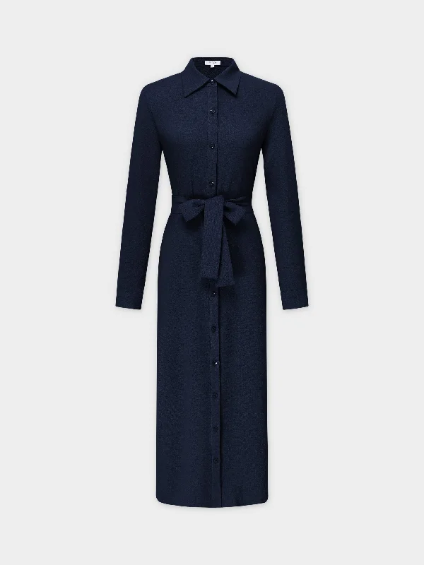 Long sleeve dresses -Monday Dress-Navy Pebble