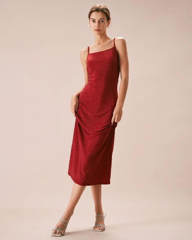 Summer floral dresses for work -The Red Lurex Twist Back Slip Maxi Dress