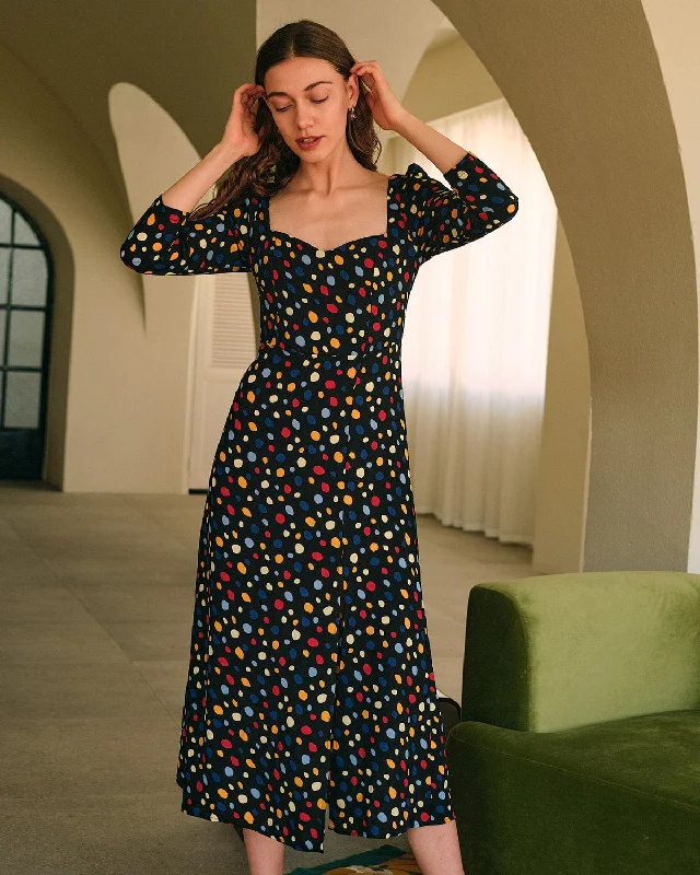 Prom and cocktail dresses -The Sweetheart Neck Polka Dot Maxi Dress