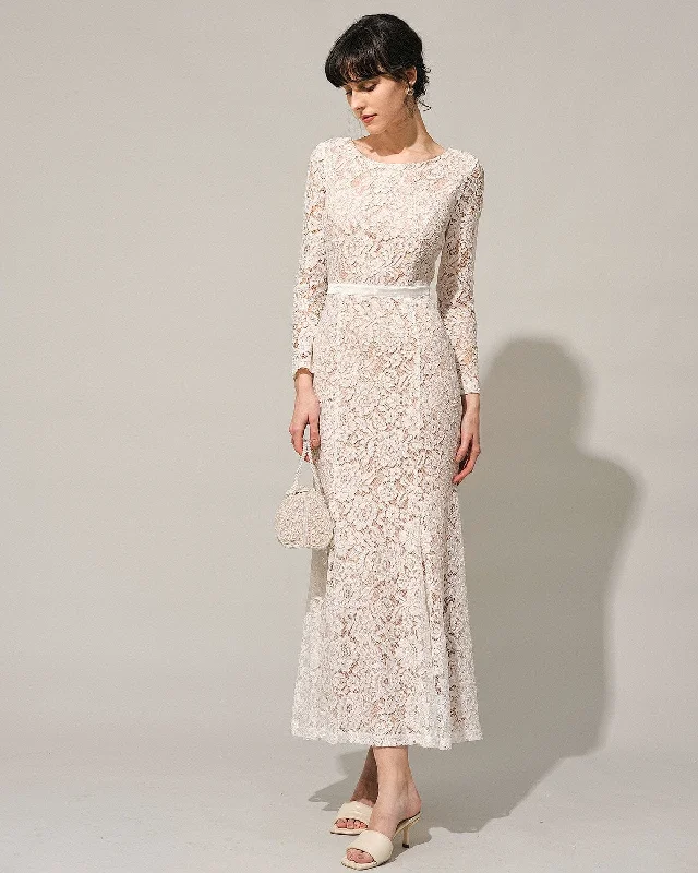 Chic bridesmaid dresses -The White Lace Long Sleeve Backless Maxi Dress