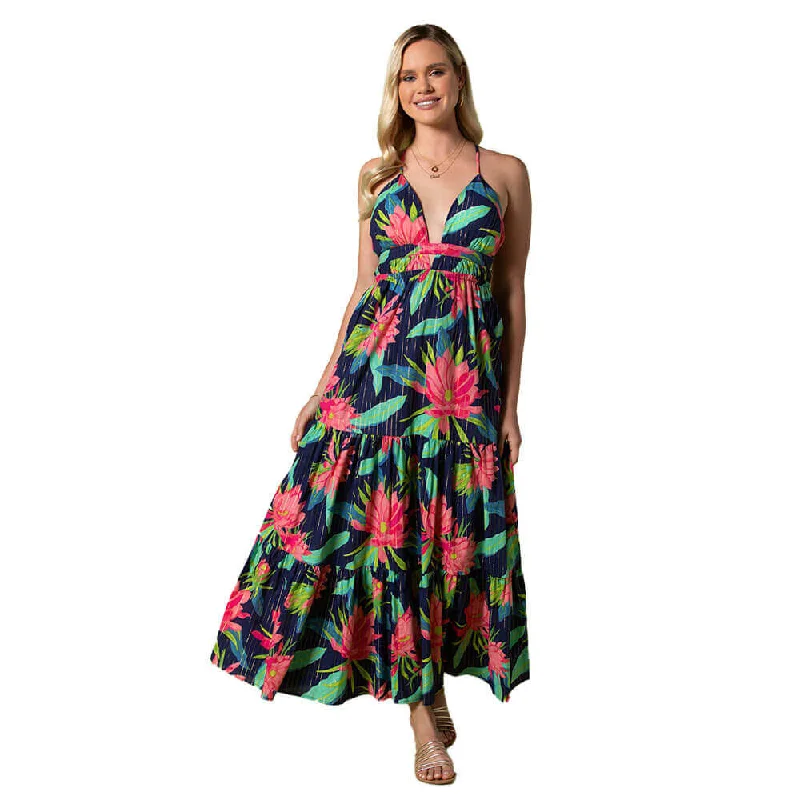 Bridesmaid dresses with floral prints -Tori Richard Late Bloomer Kailani Dress - Navy