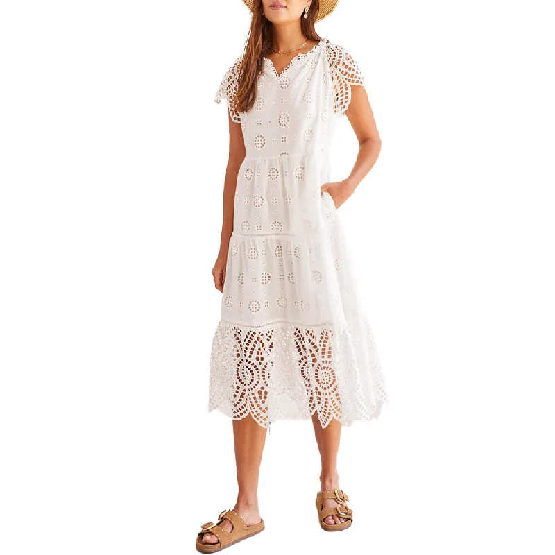 Elegant beach wedding dresses -Tribal Lined Eyelet Dress - White