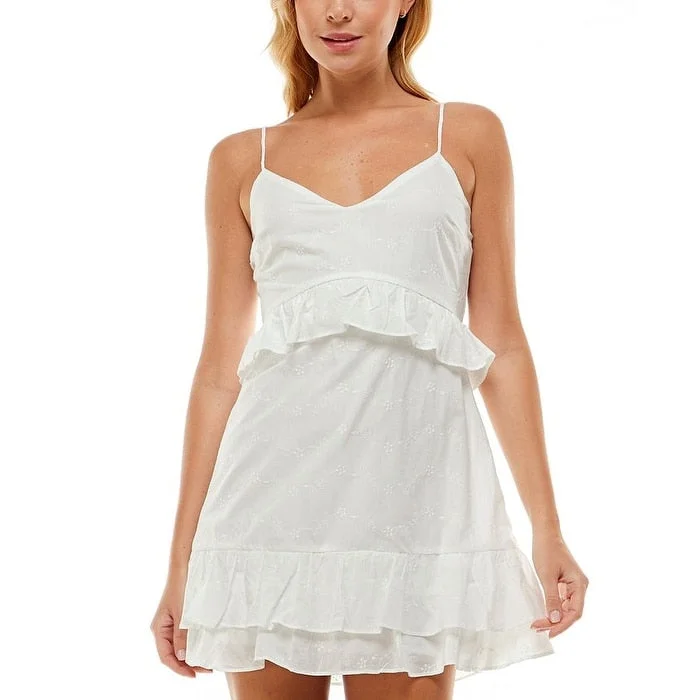 Plus size cocktail dresses -Trixxi Junior's Eyelet Ruffled Dress White Size Medium