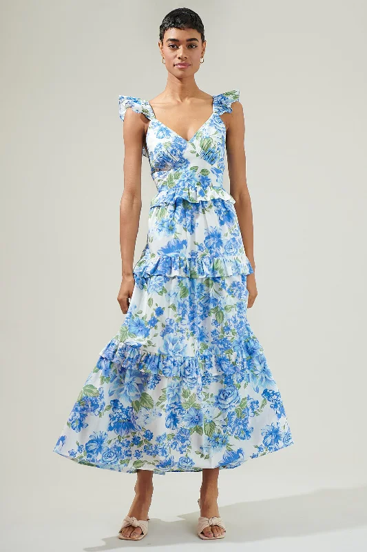 Dresses for family celebrations -Truth Be Told Blue Floral Tiered Maxi Dress