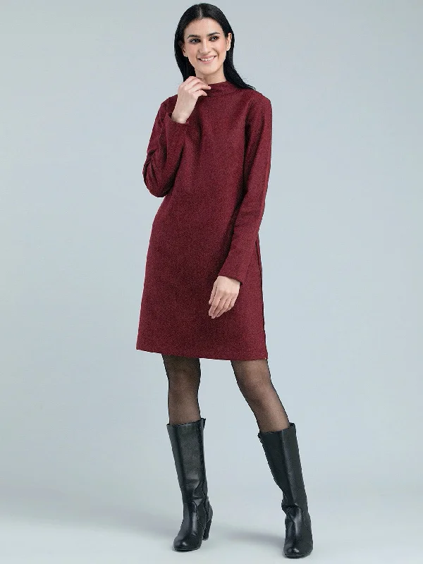 Fashion-forward dresses for women -Tweed Collared Shift Dress - Red