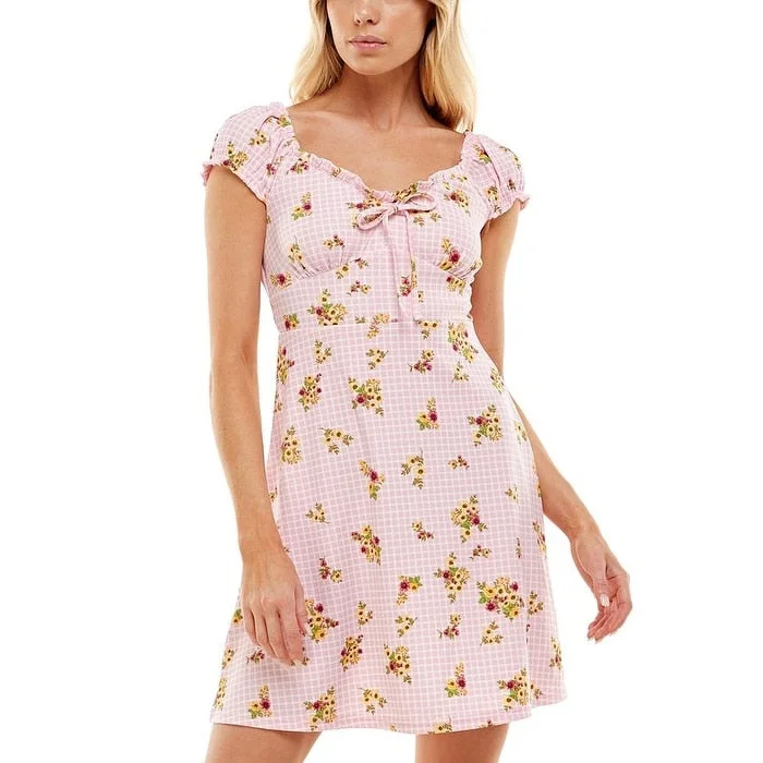 Dresses with silk fabric -Ultra Flirt Junior's Floral Print Mini Dress Pink Size X-Large