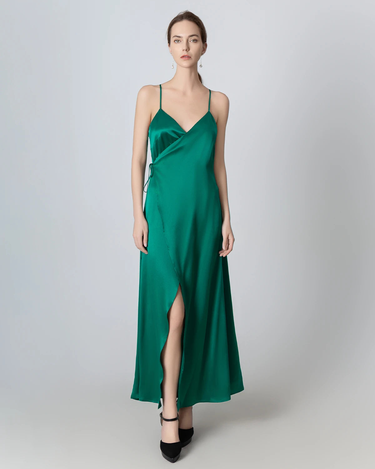 Affordable women's dresses -V-neck Backless Wrap Maxi Silk Dress