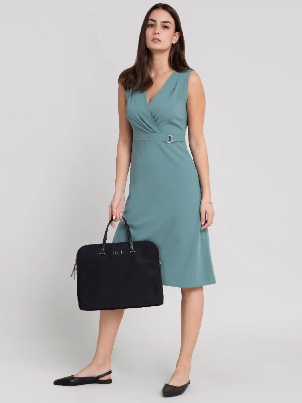 Dresses with pleats for women -V Neck Wrap Dress - Green