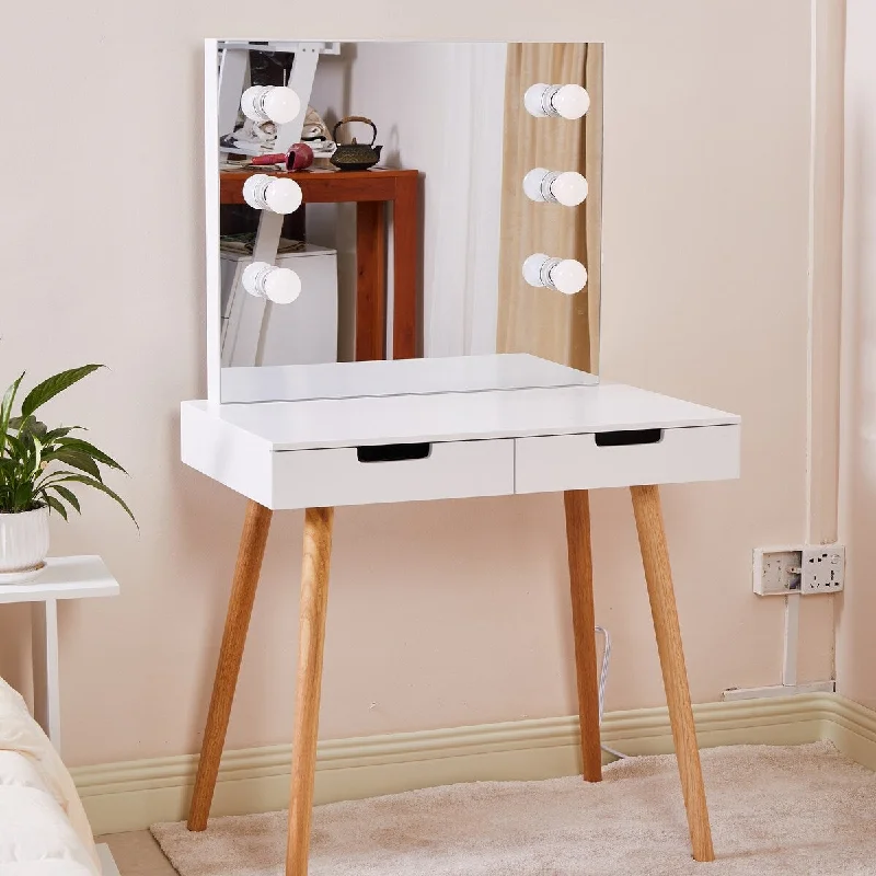 Formal gowns for women -Vanity Makeup Dressing Table with LED Lights and Mirror and LED Bulbs and Solid Wood Table Legs