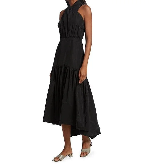 Formal dress with pockets -Veronica Beard Women's Black Cotton Radley Asymmetric Maxi Dress