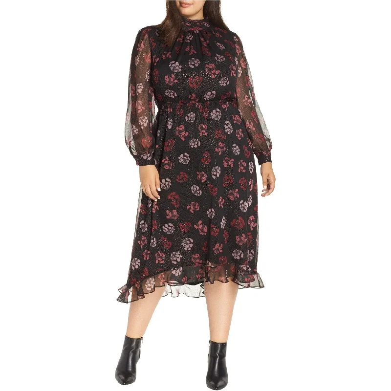 Maxi dresses for women -Vince Camuto Womens Floral Glitter Midi Dress, Black, 1X