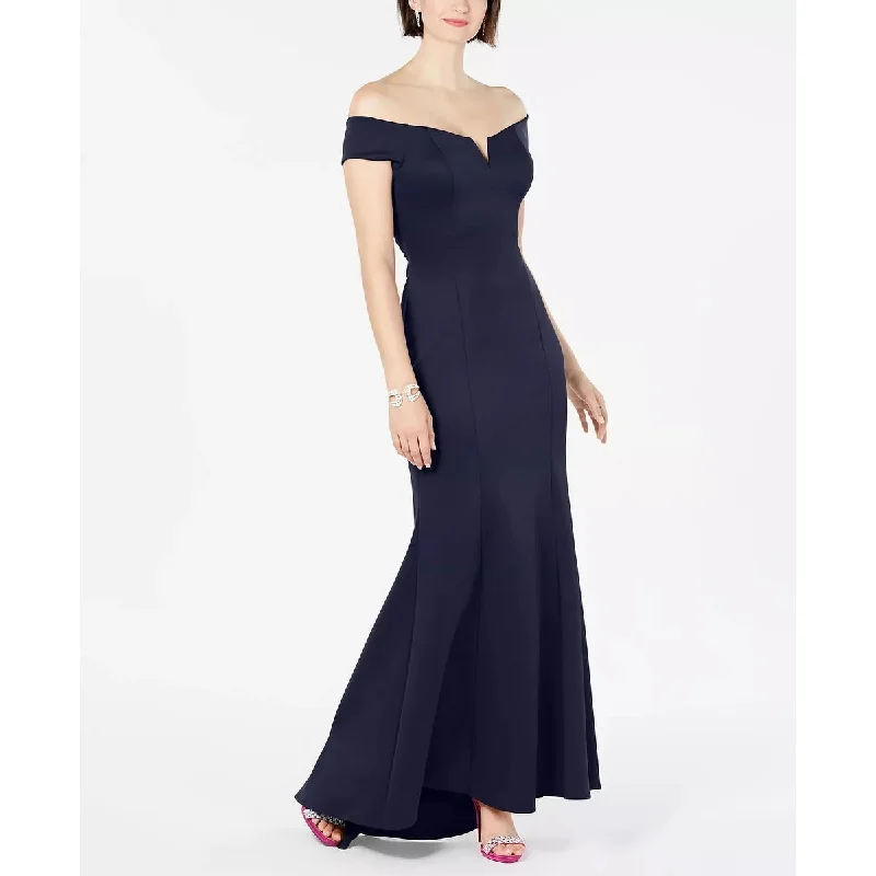 Dresses for formal evenings out -Vince Camuto Women's Navy Short Sleeve Off Shoulder Maxi Sheath Evening Dress Navy Size 6