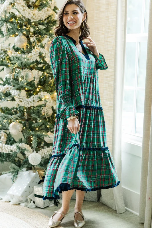 Dresses with sheer details -What A Surprise Green Plaid Midi Dress