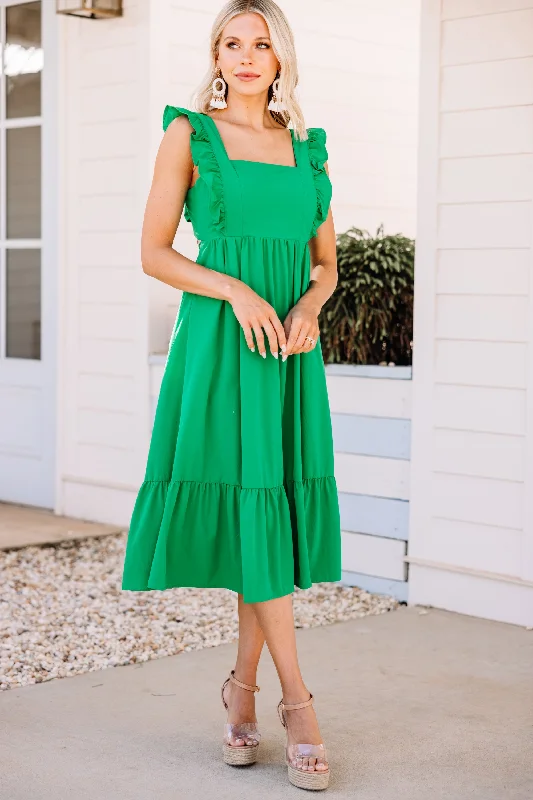 Party dresses with lace -What You're Looking For Green Ruffled Midi Dress