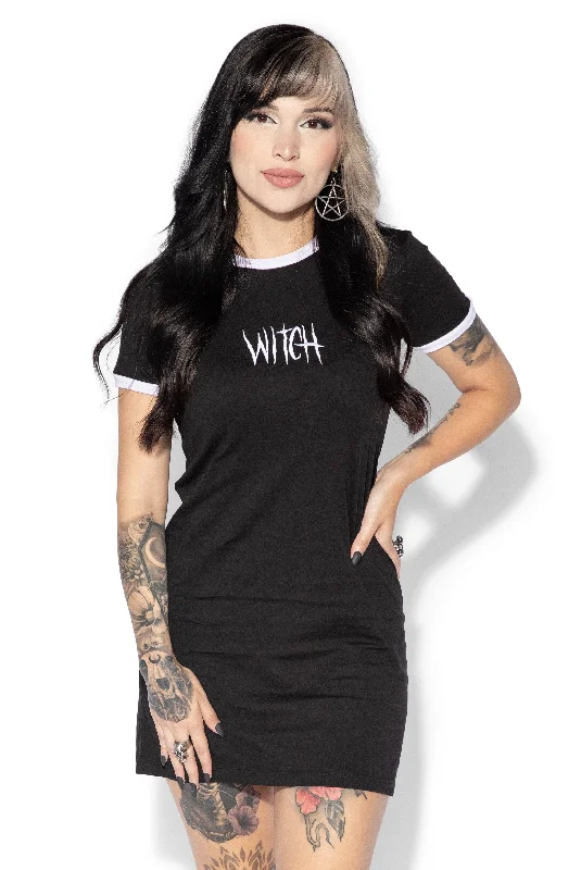 Printed dresses with sleeves -Witch - Embroidered Ringer Dress