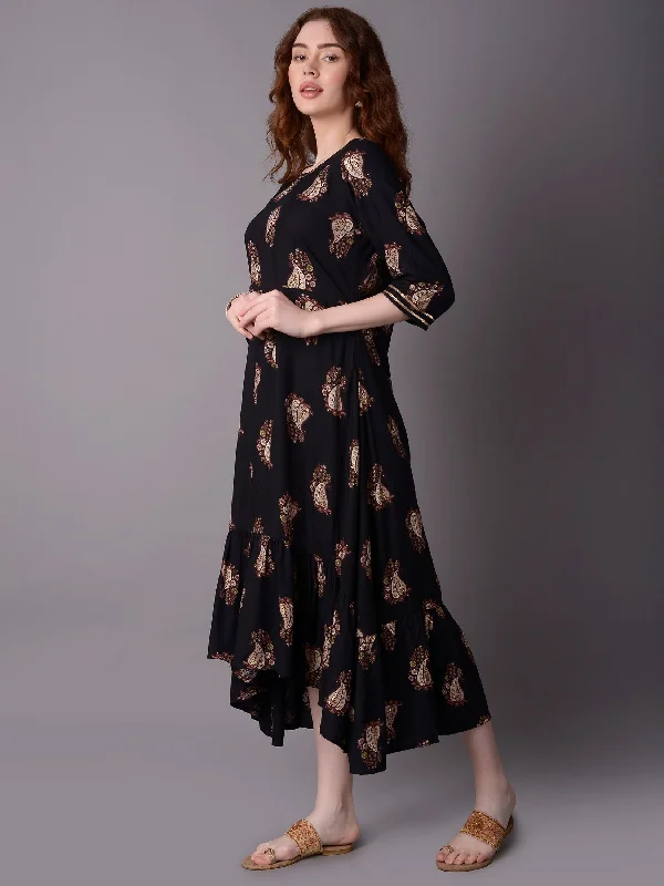 Designer dresses for women -Women Black 3/4 Sleeve Dress