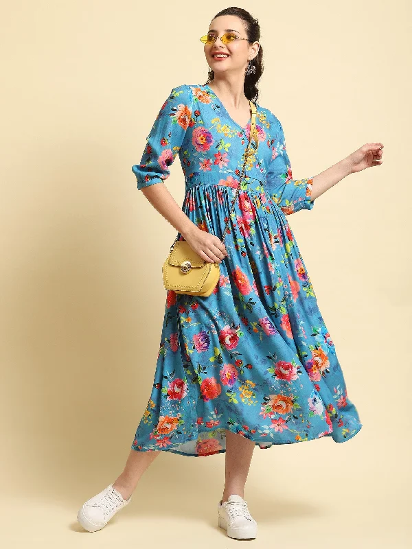 Dresses for vacations -Women Blue Fit And Flare Dress