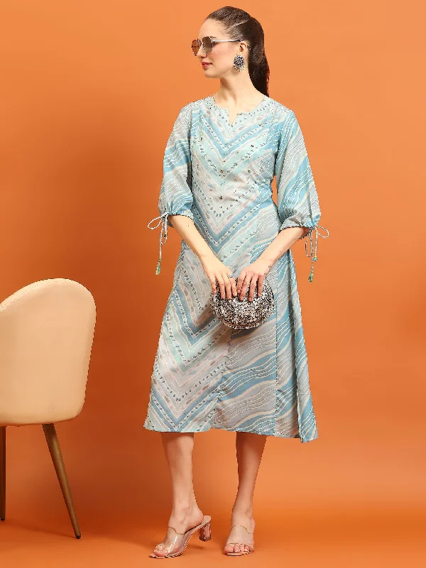 Office dresses for women -Women Blue Geometric Printed Dress