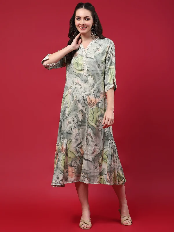 Dresses for evening parties with friends -Women Green Abstract Printed Dress