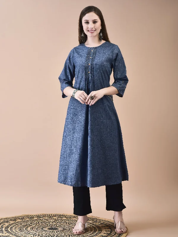 Casual bohemian dresses -Women Liva Blue Solid Dress