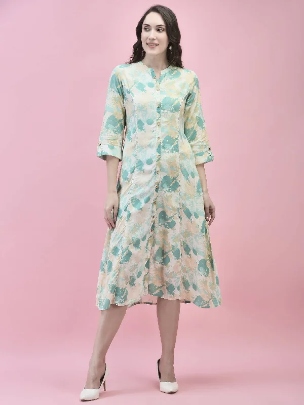 Party dresses with tulle skirts -Women Liva Rayon Green Abstract Print Dress