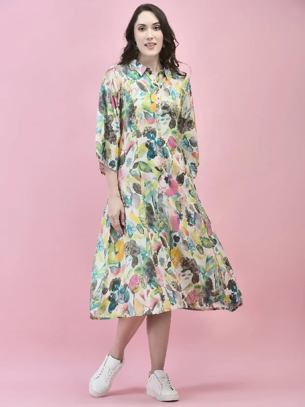 Dresses for travel and vacations -Women Liva Rayon Multicolor Abstract Print Dress