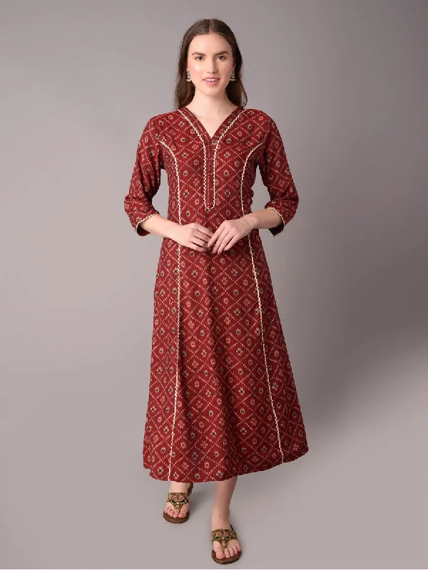 Special event dresses -Women Maroon Printed Dress