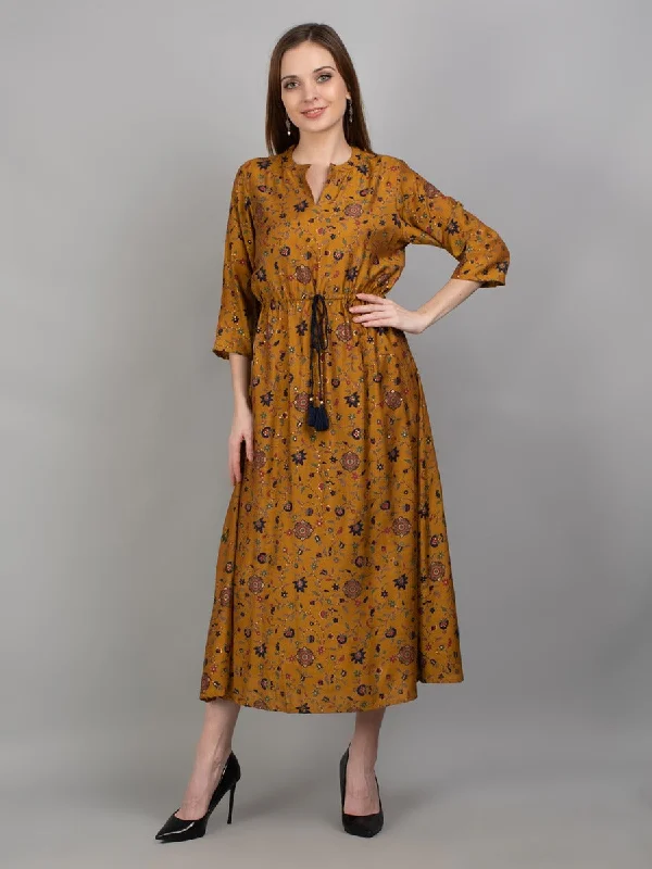 Classic dresses for women -Women Mustard Fit And Flare Dress