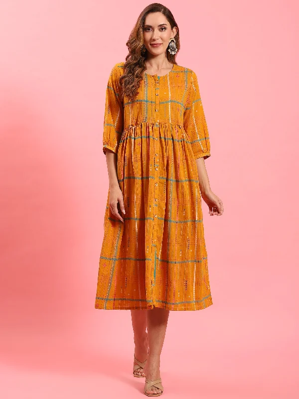 Plus size wedding dresses -Women Orange Aztech Printed Dress