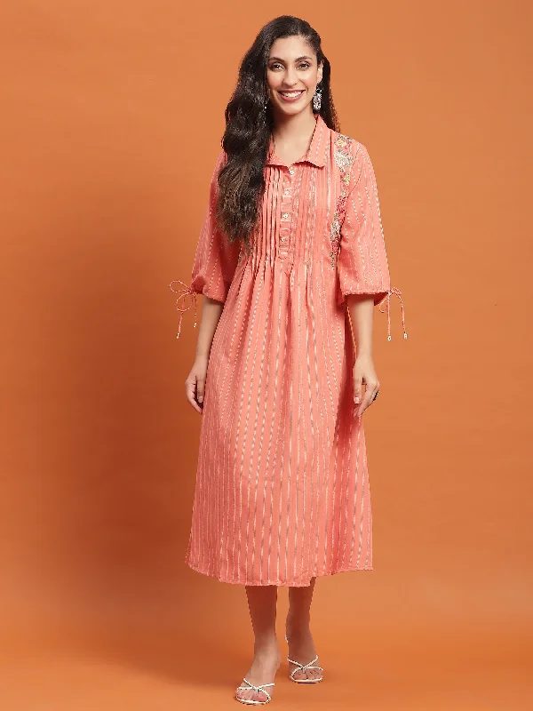 Casual dresses for casual Fridays -Women Peach Embroidered Dress