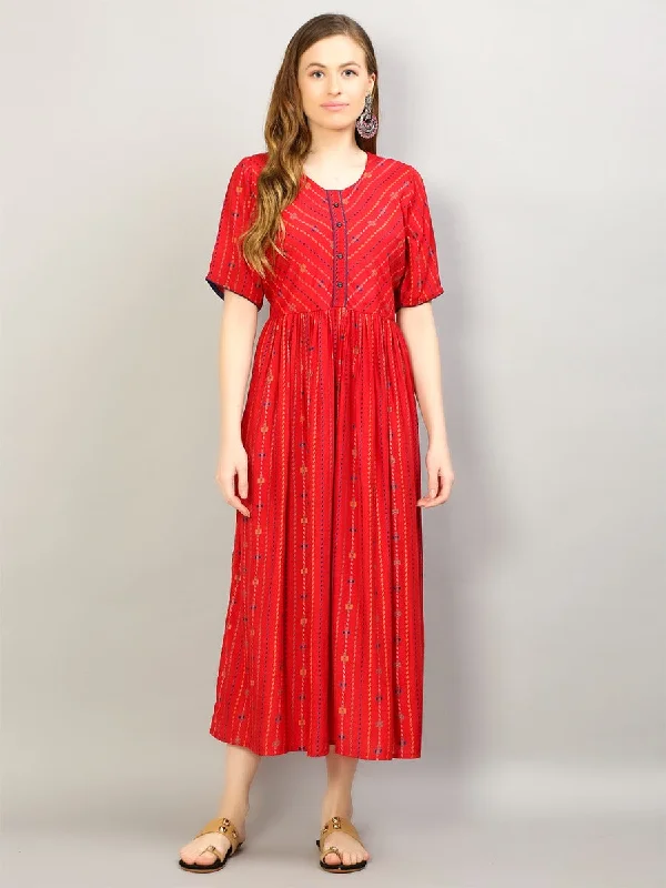 Dress for family events -Women Red Geometric Printed Dress