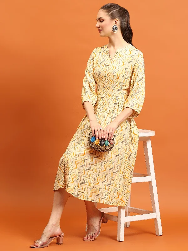 Formal dresses for women -Women Yellow Printed Dress