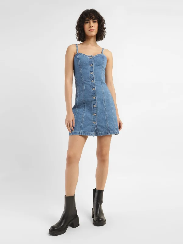 All-season dresses for women -Women's Sweetheart Neck Denim Mini Dress