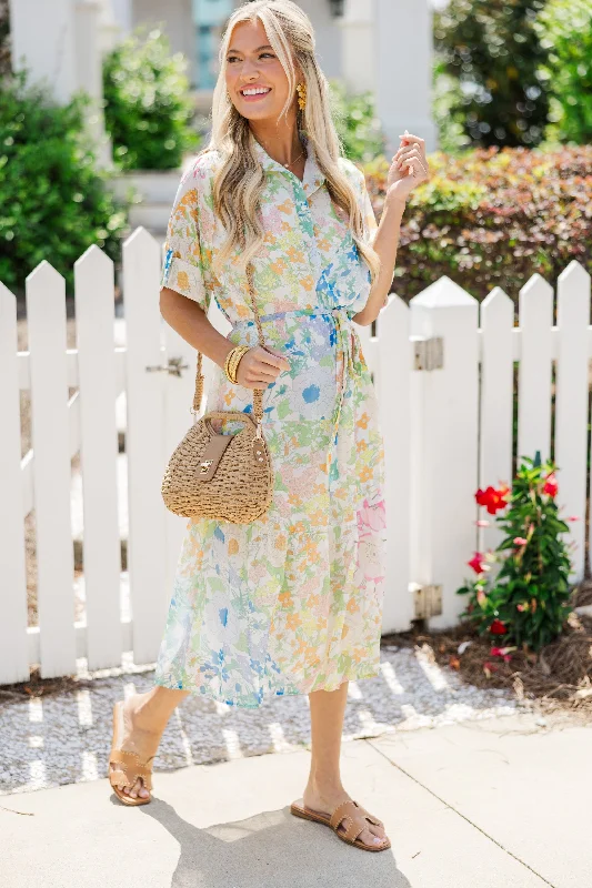 Dresses for weekend getaways -You Have My Attention White Floral Midi Dress