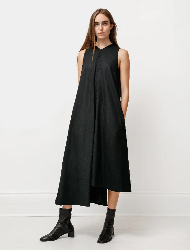 Shift dresses for work -Asymmetrical Pressed Wool Dress Black